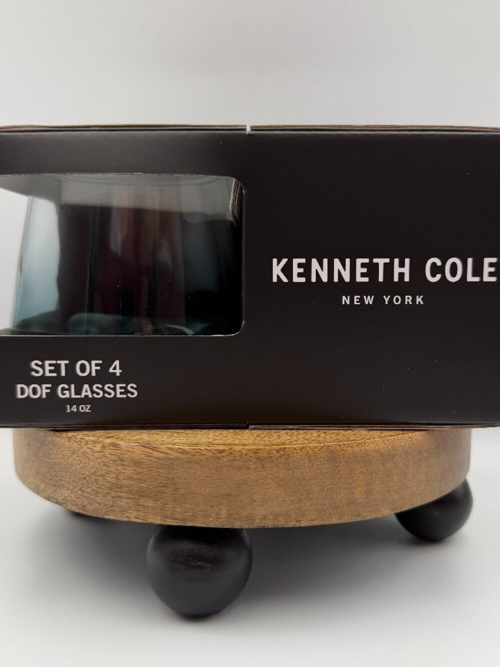 Kenneth Cole Double Old Fashioned DOF Glasses Set of 4 Smokey Gradient 14 oz NIB
